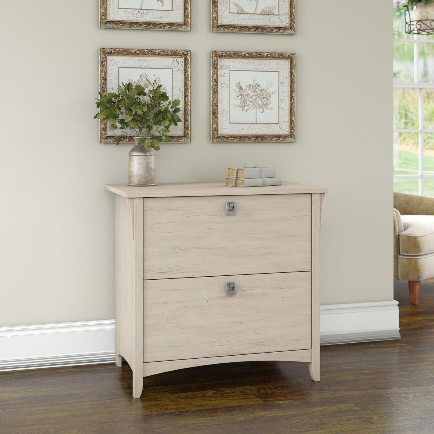 Bush Furniture Salinas 2 Drawer Lateral File Cabinet in Antique White, Home Office Storage Solution, Organizer with Drawers for Workspace, Filing Unit-1